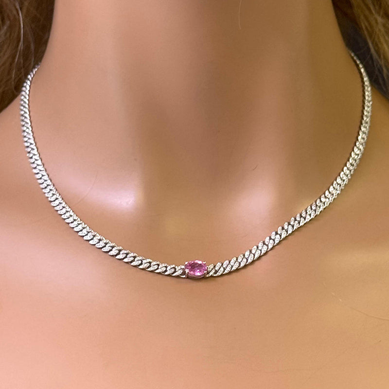 SPECIAL! 2.38ct G SI 14K White Gold Diamond & Pink Sapphire Gemstone Chain Necklace 13+3" Long