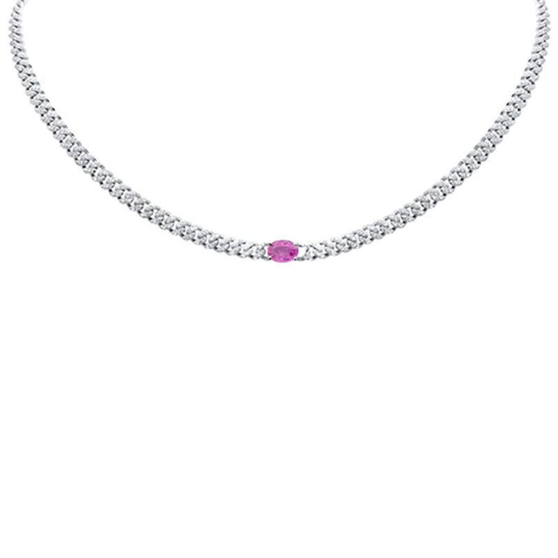 SPECIAL! 2.38ct G SI 14K White Gold Diamond & Pink Sapphire Gemstone Chain Necklace 13+3" Long