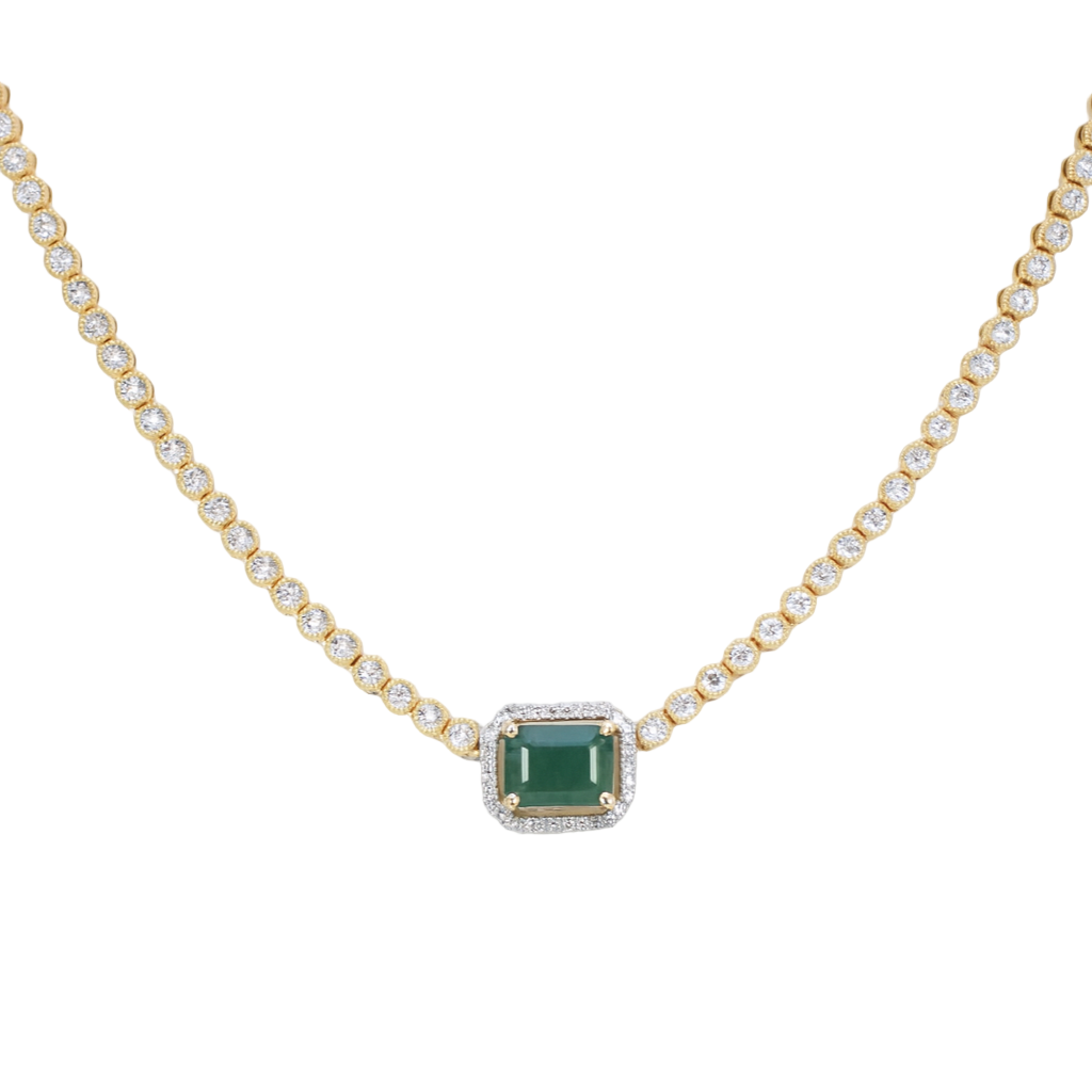 SPECIAL! 3.79ct G SI 14K Yellow Gold Diamond & Natural Green Emerald Gemstone Necklace
