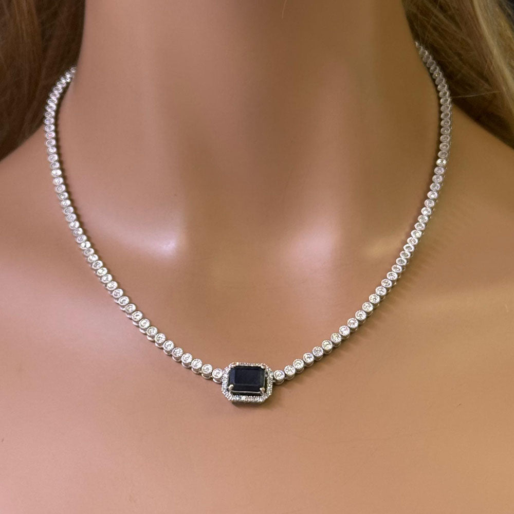 SPECIAL! 4.00ct G SI 14K White Gold Diamond & Blue Sapphire Gemstone Necklace