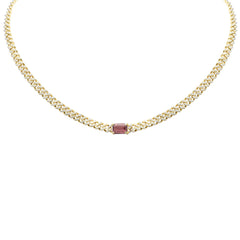 SPECIAL! 2.56ct G SI 14K Yellow Gold Diamond & Pink Tourmaline Emerald Cut Gemstone Necklace 13+3" Long