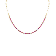 SPECIAL! 3.13ct G SI 14K Yellow Gold Diamond & Ruby Tennis & Paperclip Necklace 15+1" Ext