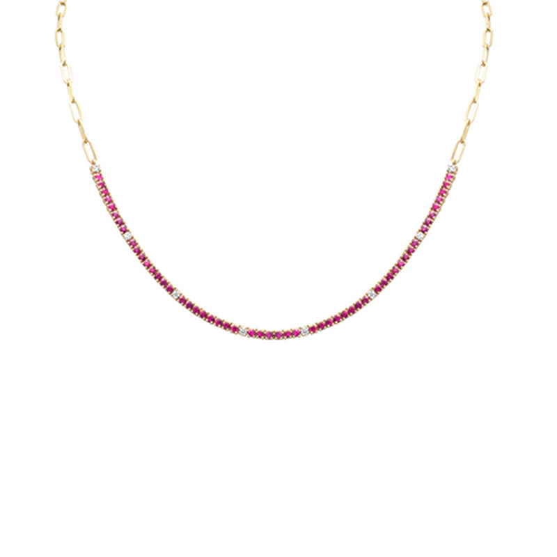 SPECIAL! 3.13ct G SI 14K Yellow Gold Diamond & Ruby Tennis & Paperclip Necklace 15+1" Ext