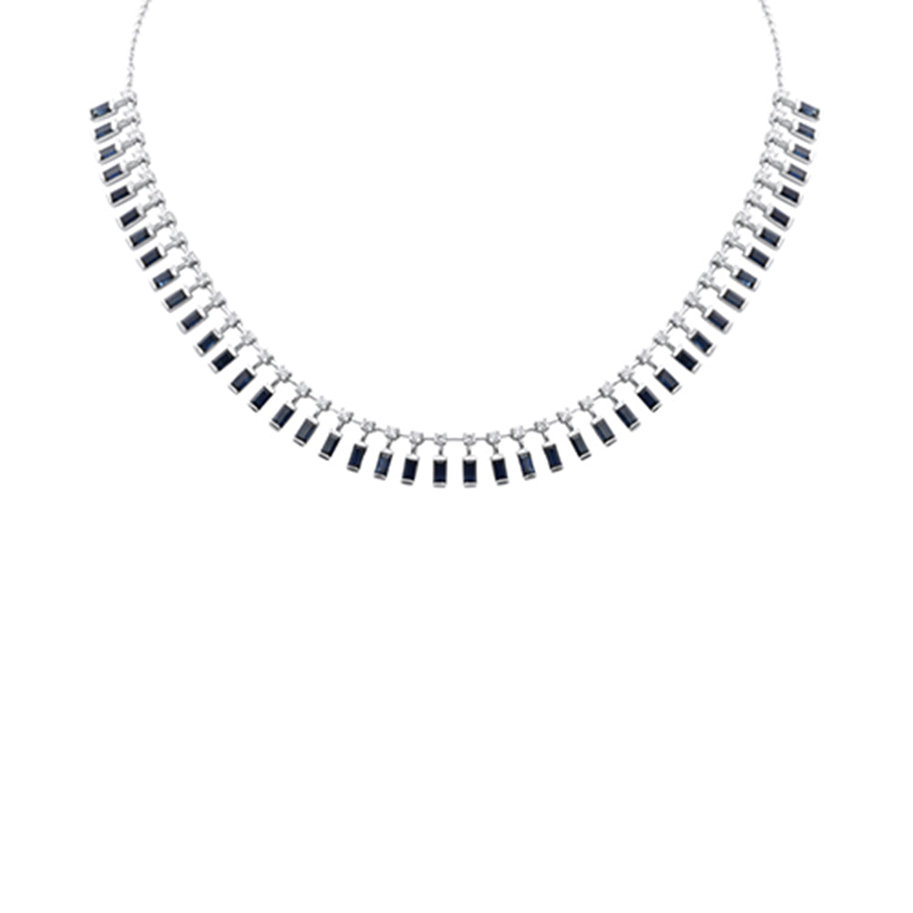 SPECIAL! 1.75ct G SI 14K White Gold Diamond & Blue Sapphire Pendant Necklace 14 + 2" Ext