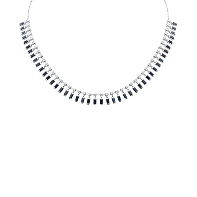 SPECIAL! 1.75ct G SI 14K White Gold Diamond & Blue Sapphire Pendant Necklace 14 + 2" Ext