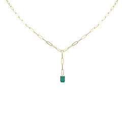 SPECIAL! .95ct G SI 14K Yellow Gold Green Emerald Gemstone Paperclip Necklace 14 + 2" Ext