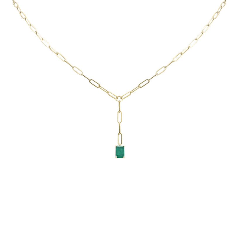 SPECIAL! .95ct G SI 14K Yellow Gold Green Emerald Gemstone Paperclip Necklace 14 + 2" Ext