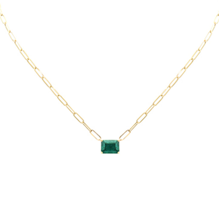 SPECIAL! 2.00ct G SI 14K Yellow Gold Green Emerald Gemstone Paperclip Necklace 14 + 2" Ext