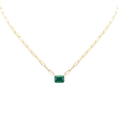 SPECIAL! 2.00ct G SI 14K Yellow Gold Green Emerald Gemstone Paperclip Necklace 14 + 2" Ext