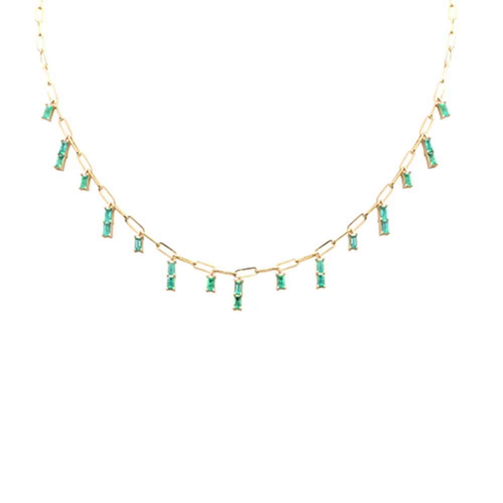 GEMSTONE CLOSEOUT! 2.42ct G SI 14K Yellow Gold Green Emerald Gemstone Dangling Paperclip Necklace 16 + 2" Ext