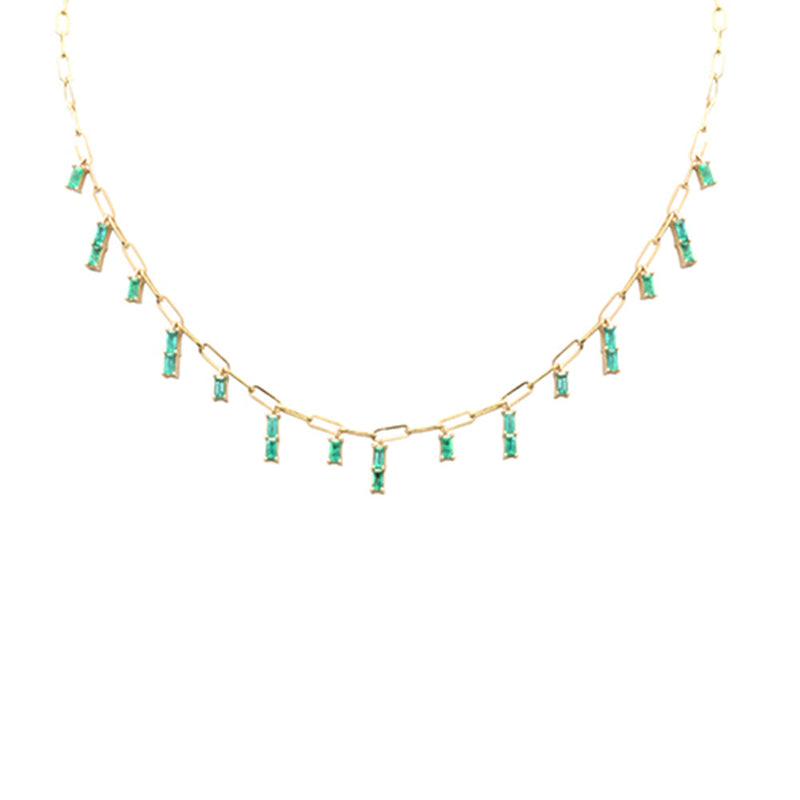 GEMSTONE CLOSEOUT! 2.42ct G SI 14K Yellow Gold Green Emerald Gemstone Dangling Paperclip Necklace 16 + 2" Ext