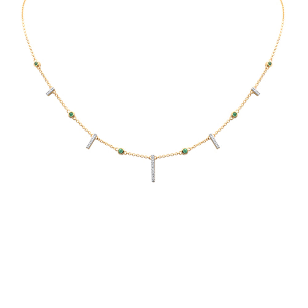 GEMSTONE CLOSEOUT! .23ct G SI 14K Yellow Gold Diamond & Green Emerald Modern Necklace 14 + 2" Ext