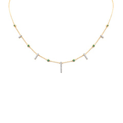 GEMSTONE CLOSEOUT! .23ct G SI 14K Yellow Gold Diamond & Green Emerald Modern Necklace 14 + 2" Ext