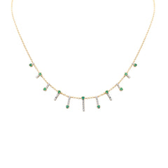 SPECIAL! .98ct G SI 14K Yellow Gold Diamond & Emerald Dangling Necklace 16 + 2" Ext
