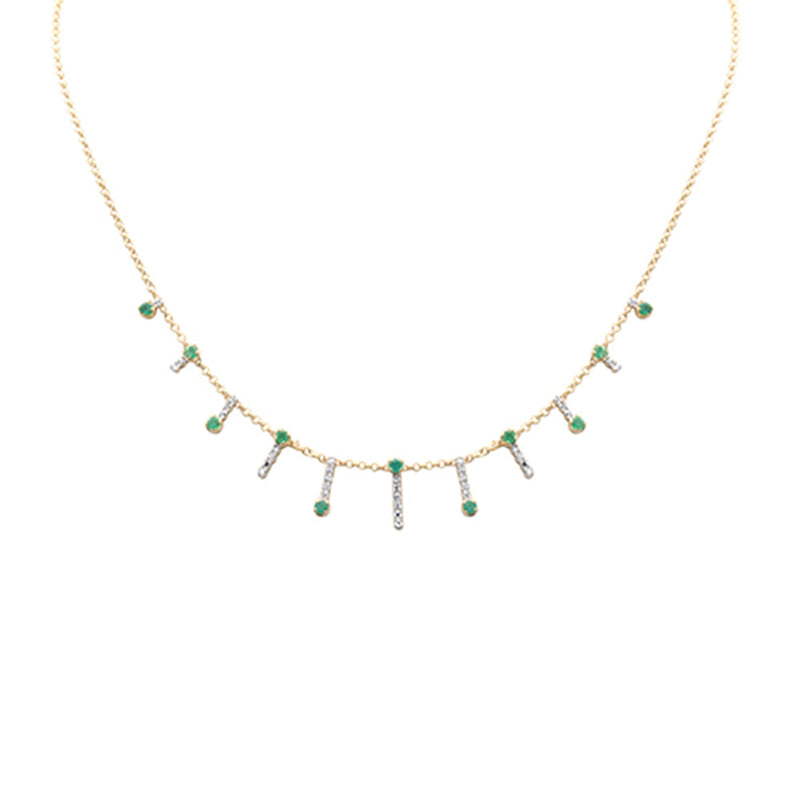 SPECIAL! .98ct G SI 14K Yellow Gold Diamond & Emerald Dangling Necklace 16 + 2" Ext