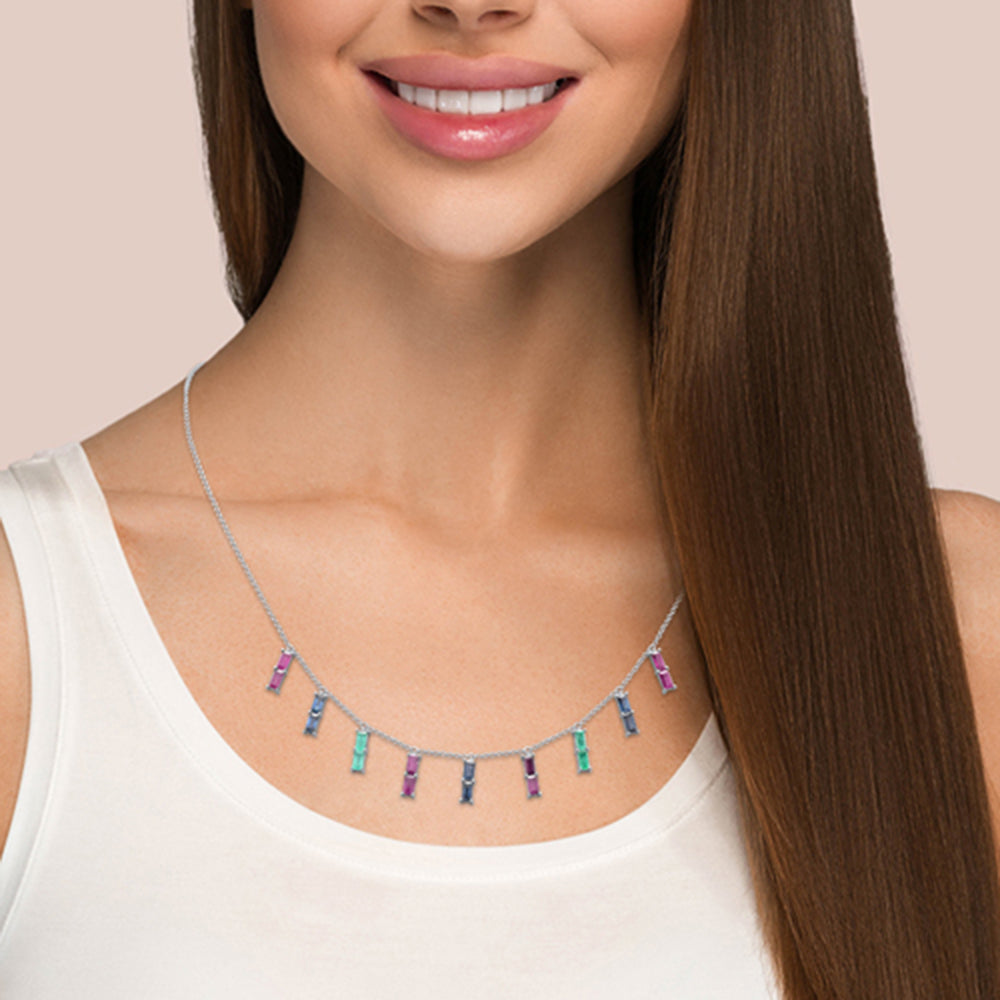 GEMSTONE CLOSEOUT! 2.80ct G SI 14K White Gold Multi Color Gemstone Necklace 16 + 2" Ext