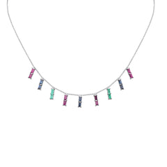 GEMSTONE CLOSEOUT! 2.80ct G SI 14K White Gold Multi Color Gemstone Necklace 16 + 2" Ext
