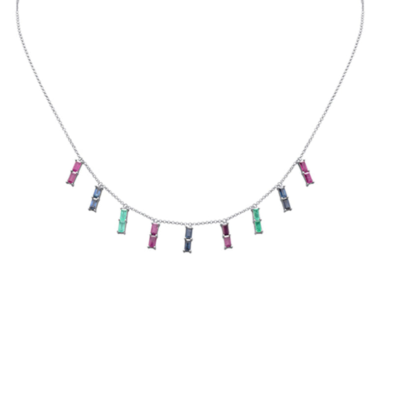 GEMSTONE CLOSEOUT! 2.80ct G SI 14K White Gold Multi Color Gemstone Necklace 16 + 2" Ext