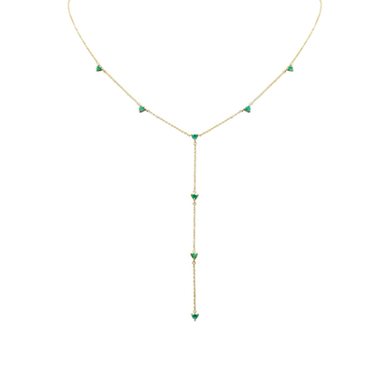 SPECIAL! .88ct G SI 14K Yellow Gold Emerald Gemstone Lariat Necklace 16 + 2" Ext