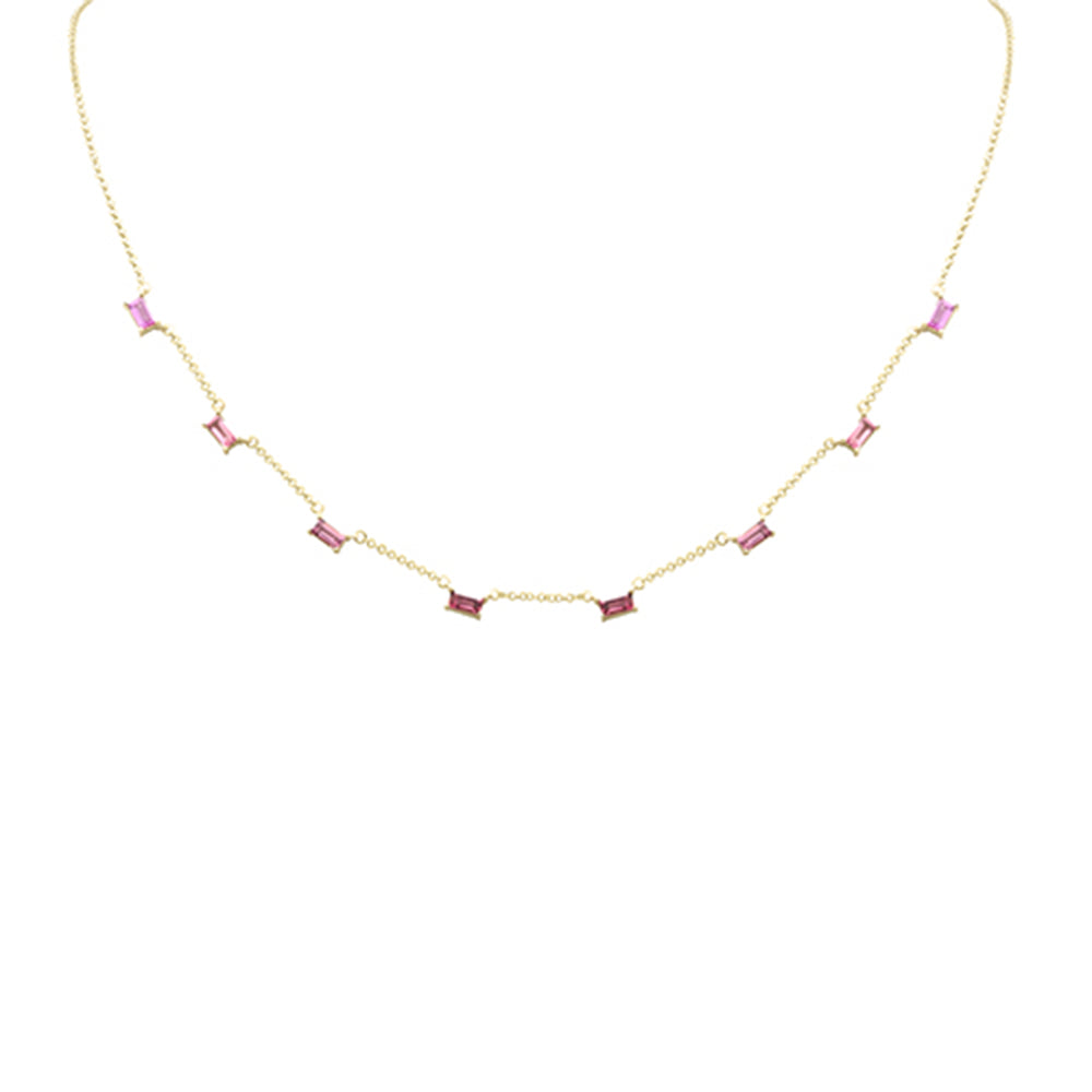 GEMSTONE CLOSEOUT!  .48ct G SI 14K Yellow Gold Pink Tourmaline Station Necklace 16 + 2" Ext