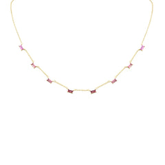 GEMSTONE CLOSEOUT!  .48ct G SI 14K Yellow Gold Pink Tourmaline Station Necklace 16 + 2" Ext