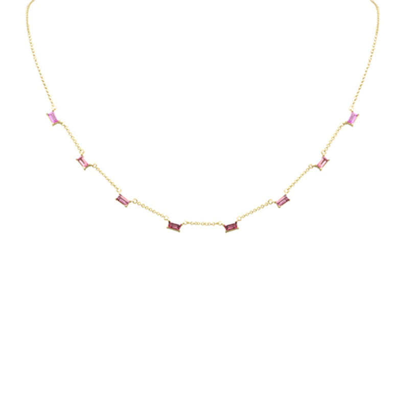 GEMSTONE CLOSEOUT!  .48ct G SI 14K Yellow Gold Pink Tourmaline Station Necklace 16 + 2" Ext