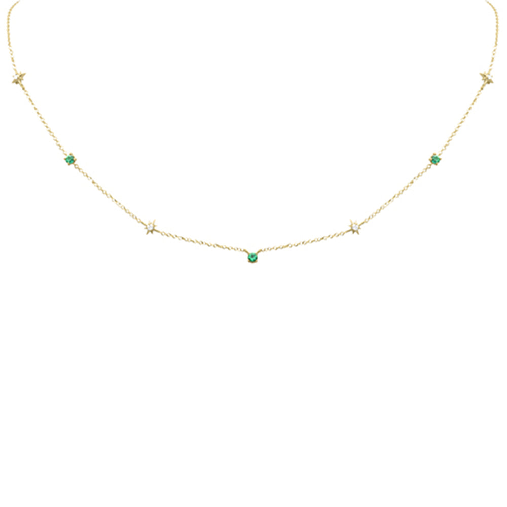 .30ct G SI 14K Yellow Gold Diamond & Emerald Pendant Necklace 16 + 2" Ext