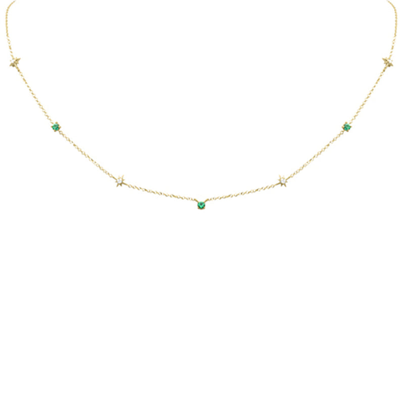 .30ct G SI 14K Yellow Gold Diamond & Emerald Pendant Necklace 16 + 2" Ext