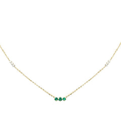 .27ct G SI 14K Yellow Gold Diamond & Emerald Pendant Necklace 16 + 2" Ext