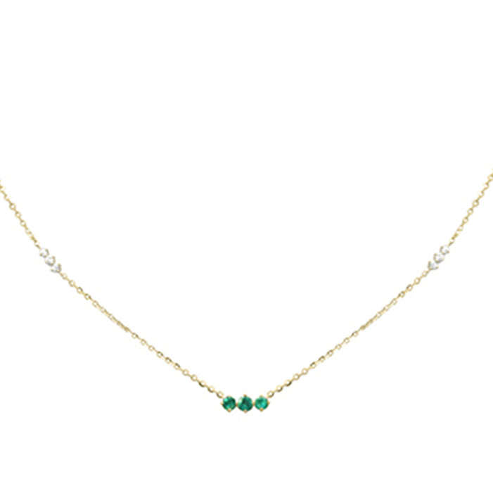 .27ct G SI 14K Yellow Gold Diamond & Emerald Pendant Necklace 16 + 2" Ext