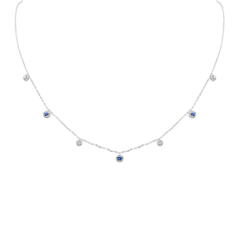 DIAMOND CLOSEOUT!  .30ct G SI 14K White Gold Diamond & Blue Sapphire Pendant Necklace 16 + 2" Ext
