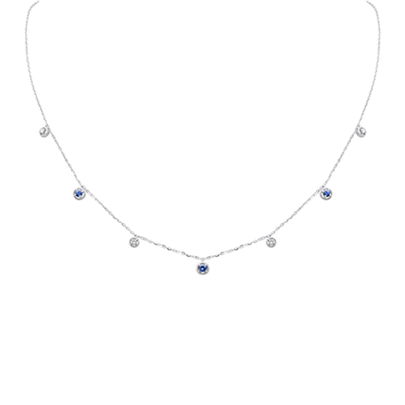 DIAMOND CLOSEOUT!  .30ct G SI 14K White Gold Diamond & Blue Sapphire Pendant Necklace 16 + 2" Ext