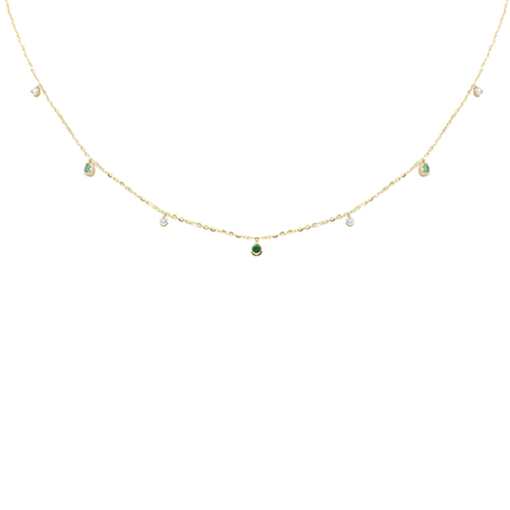 .25ct G SI 14K Yellow Gold Diamond & Emerald Pendant Necklace 16 + 2" Ext