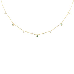 .25ct G SI 14K Yellow Gold Diamond & Emerald Pendant Necklace 16 + 2" Ext