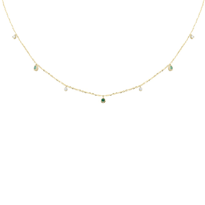 .25ct G SI 14K Yellow Gold Diamond & Emerald Pendant Necklace 16 + 2" Ext