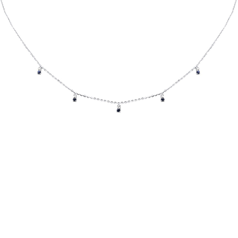 .30ct G SI 14K White Gold Diamond & Blue Sapphire Pendant Necklace 16 + 2" Ext