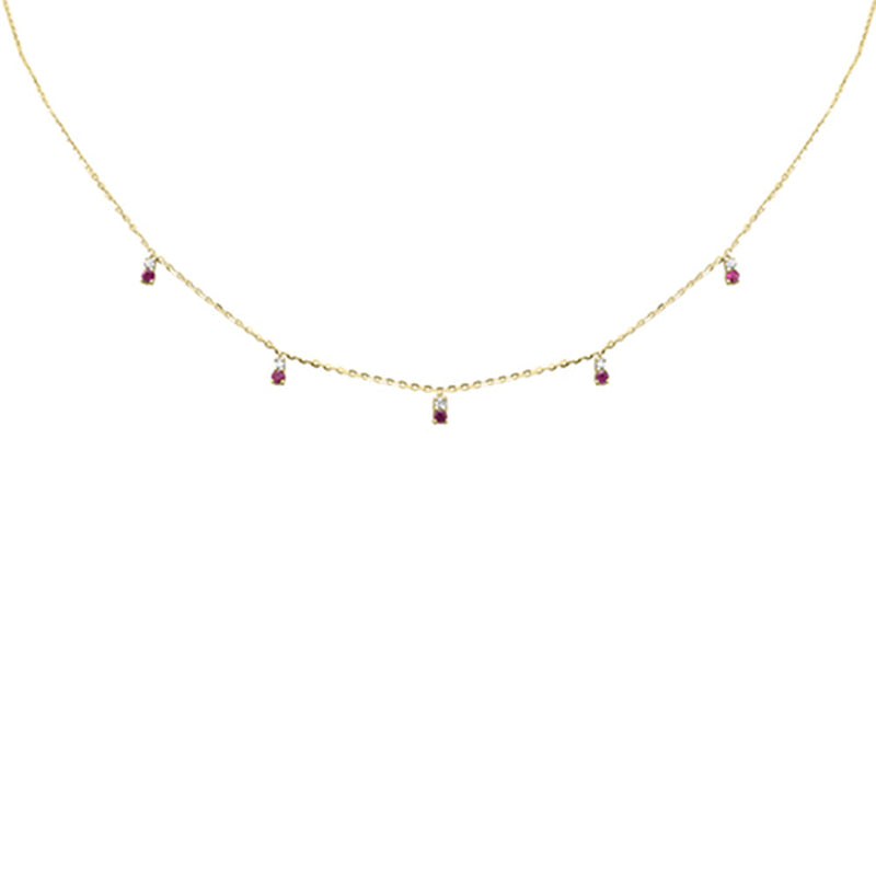 .32ct G SI 14K Yellow Gold Diamond & Ruby Pendant Necklace 16 + 2" Ext