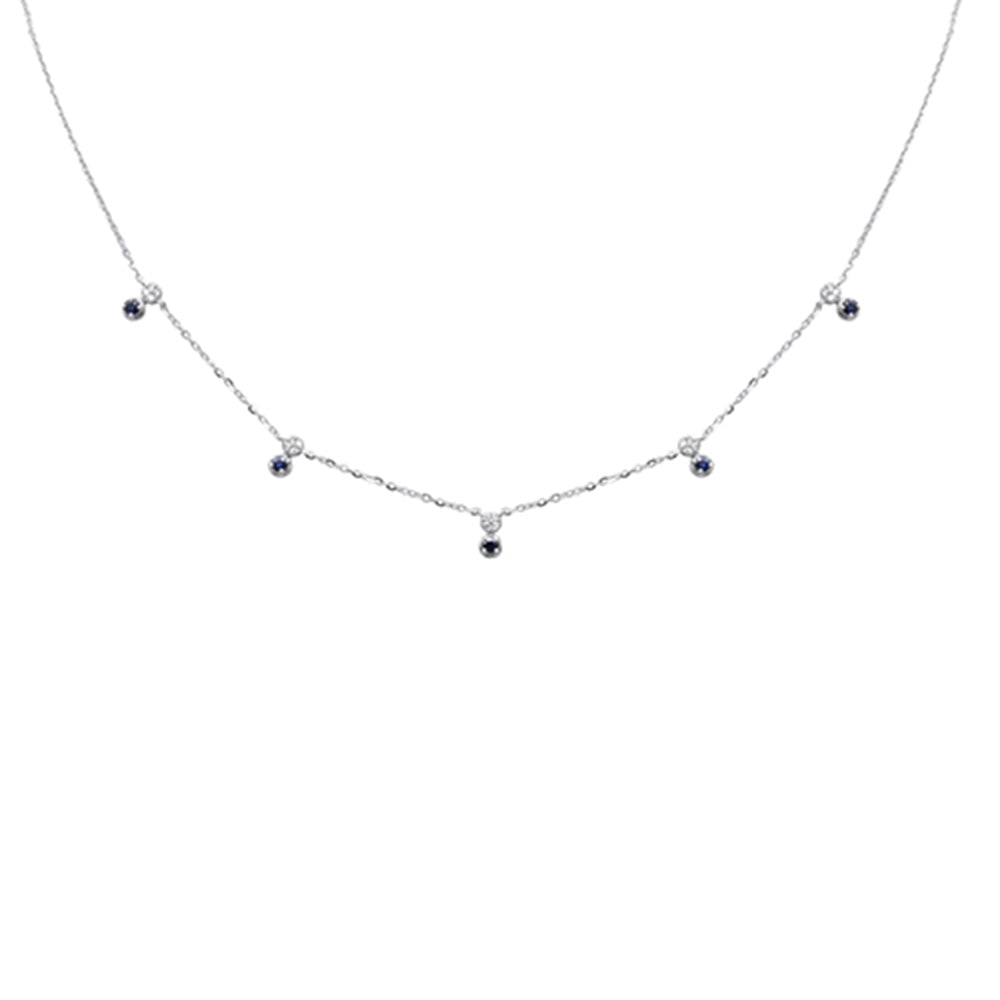 .31ct G SI 14K White Gold Diamond & Blue Sapphire Pendant Necklace 16 + 2" Ext