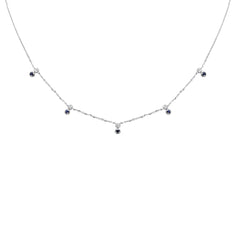 .31ct G SI 14K White Gold Diamond & Blue Sapphire Pendant Necklace 16 + 2" Ext