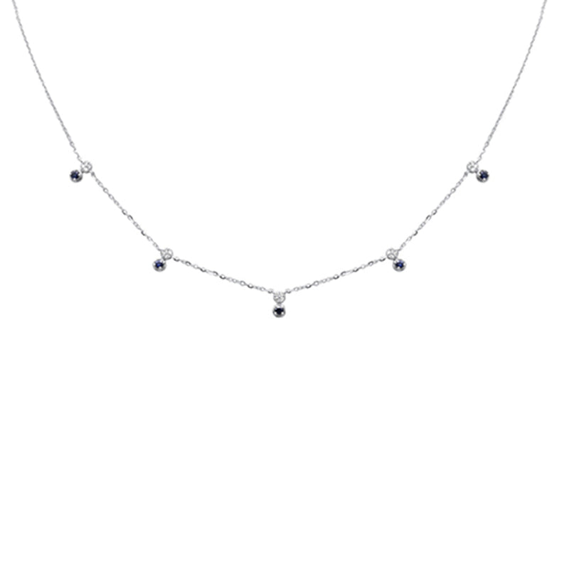 .31ct G SI 14K White Gold Diamond & Blue Sapphire Pendant Necklace 16 + 2" Ext