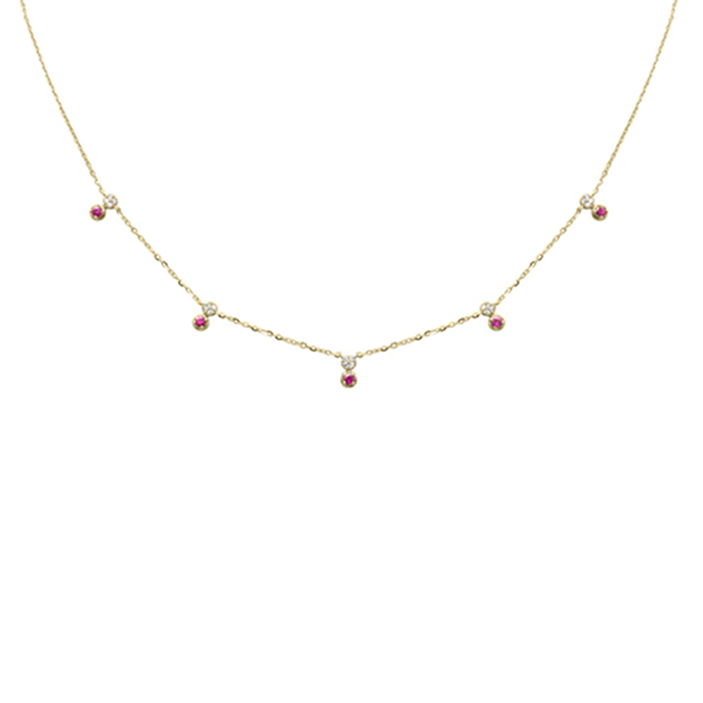 .35ct G SI 14K Yellow Gold Diamond & Ruby Pendant Necklace 16 + 2" Ext