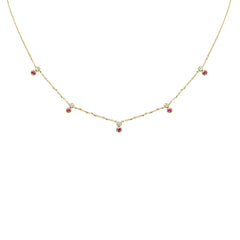 .35ct G SI 14K Yellow Gold Diamond & Ruby Pendant Necklace 16 + 2" Ext