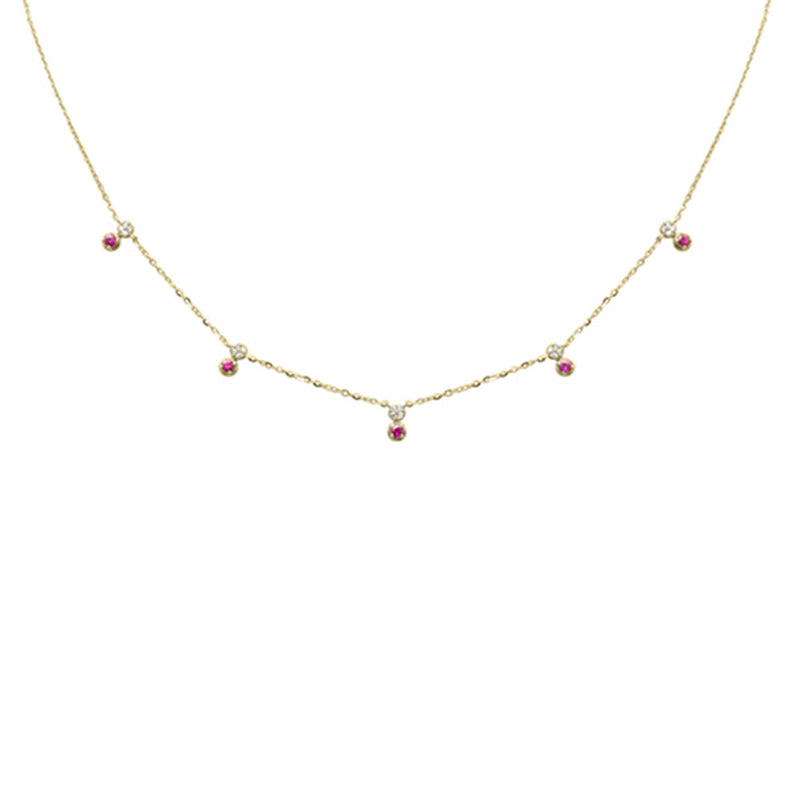 .35ct G SI 14K Yellow Gold Diamond & Ruby Pendant Necklace 16 + 2" Ext