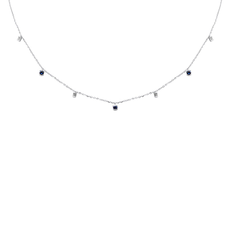 SPECIAL! .32ct G SI 14K White Gold Diamond & Blue Sapphire Pendant Necklace 16 + 2" Ext