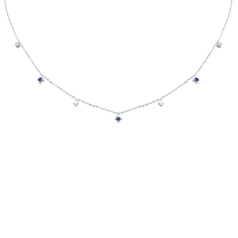 SPECIAL! .32ct G SI 14K White Gold Diamond & Blue Sapphire Pendant Necklace 16 + 2" Ext