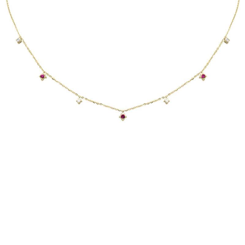 SPECIAL! .31ct G SI 14K Yellow Gold Diamond & Ruby Pendant Necklace 16 + 2" Ext