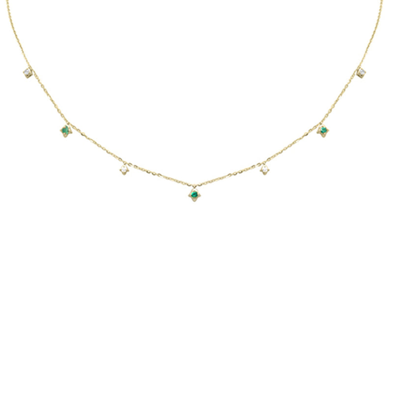 SPECIAL! .33ct G SI 14K Yellow Gold Diamond & Emerald Pendant Necklace 16 + 2" Ext