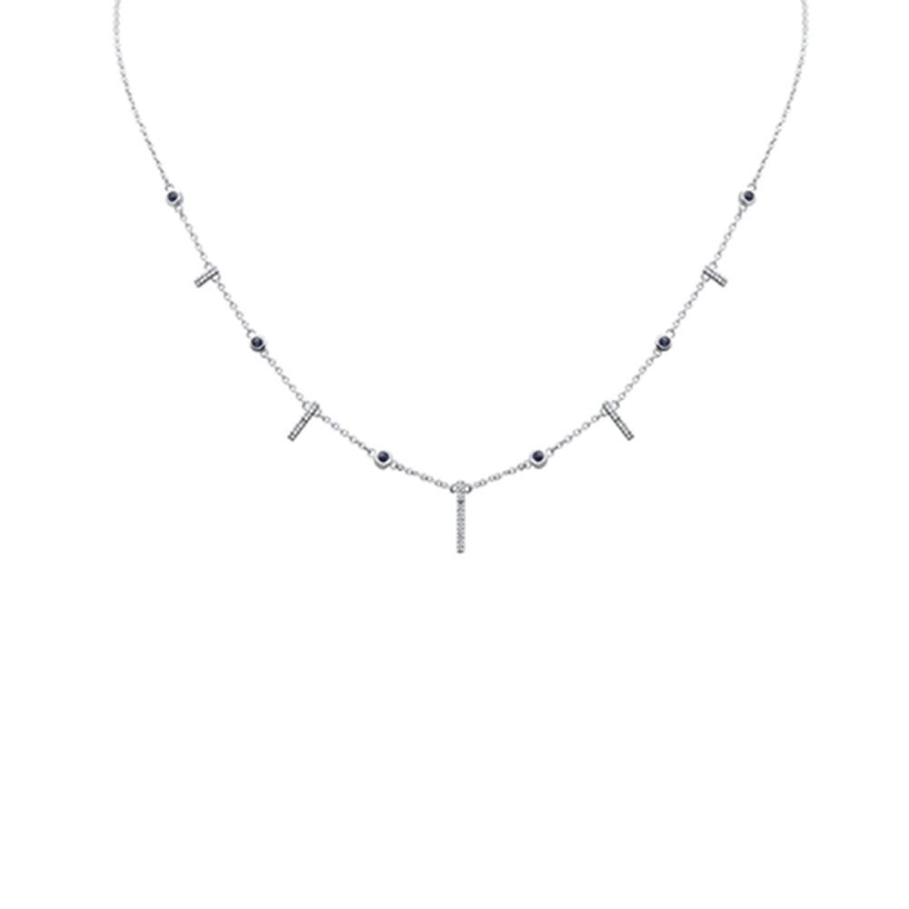 GEMSTONE CLOSEOUT!  .25ct G SI 14K White Gold Diamond & Blue Sapphire Dangling Necklace 16 + 2" Ext