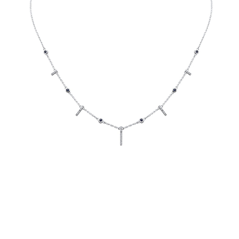 GEMSTONE CLOSEOUT!  .25ct G SI 14K White Gold Diamond & Blue Sapphire Dangling Necklace 16 + 2" Ext