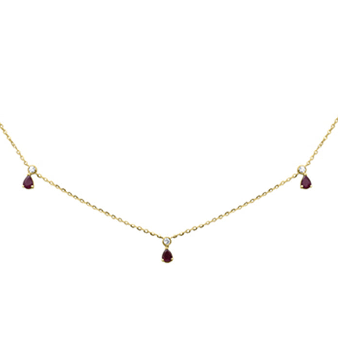 .65ct G SI 14K Yellow Gold Diamond & Ruby Pendant Necklace 16 + 2" Ext